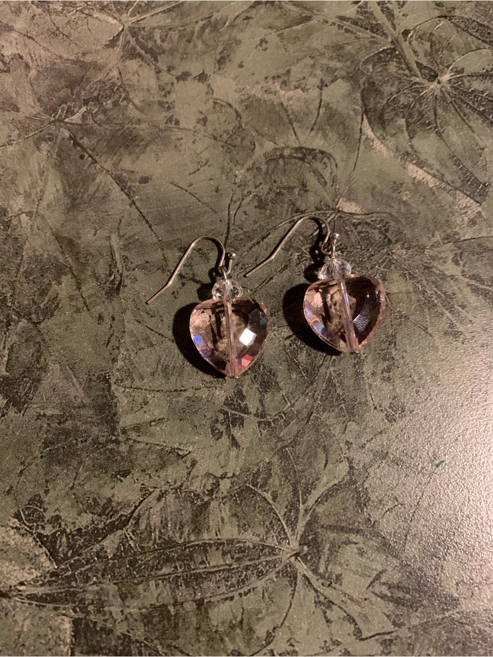 Crystal Heart Drop Earrings - Pink Heart Dangle